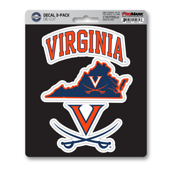 Virginia Cavaliers Decal 3-pk 3 Various Logos / Wordmark