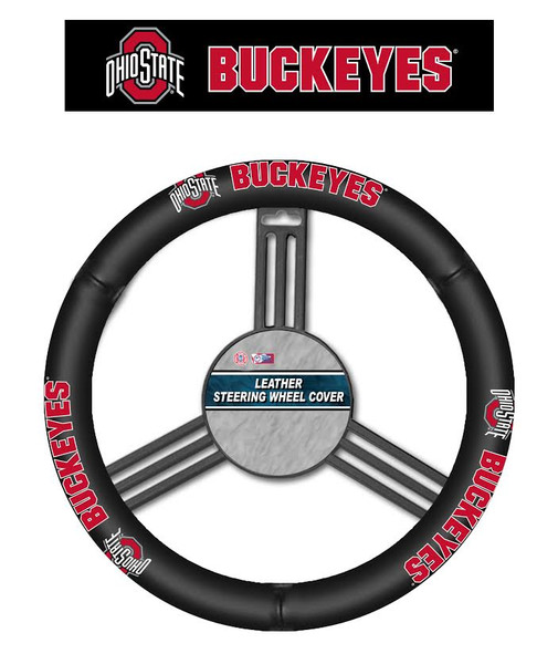 Ohio State Buckeyes Steering Wheel Cover Leather Style