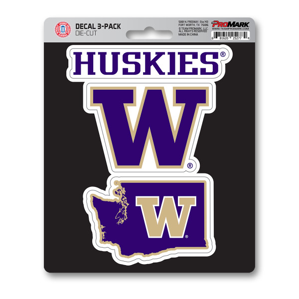 Washington Huskies Decal 3-pk 3 Various Logos / Wordmark