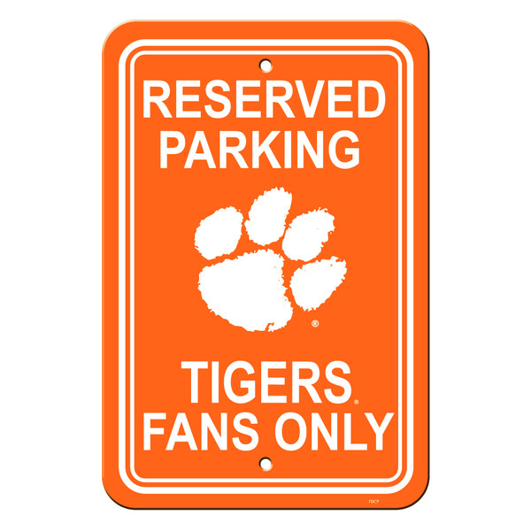 Clemson Tigers 12 in. x 18 in. Plastic Reserved Parking Sign