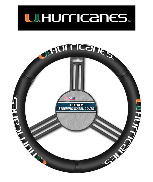 Miami Hurricanes Steering Wheel Cover - Leather