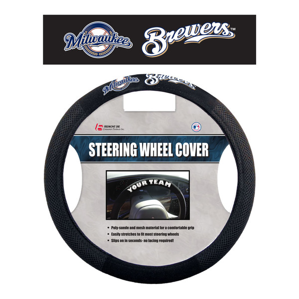 MLB MILWAUKEE BREWERS POLY-SUEDE STEERING WHEEL COVER - 68508 - 023245685085