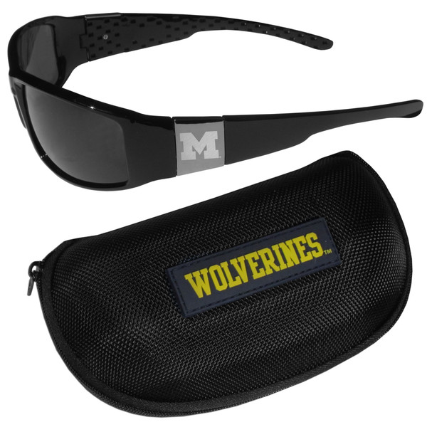 Michigan Wolverines Chrome Wrap Sunglasses and Zippered Carrying Case