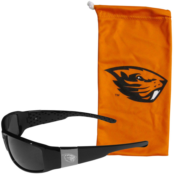 Oregon St. Beavers Etched Chrome Wrap Sunglasses and Bag