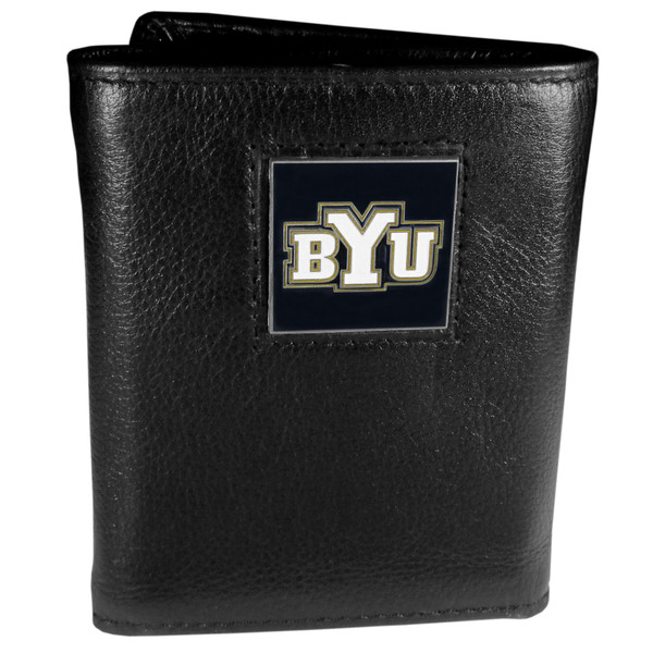 BYU Cougars Deluxe Leather Tri-fold Wallet Packaged in Gift Box