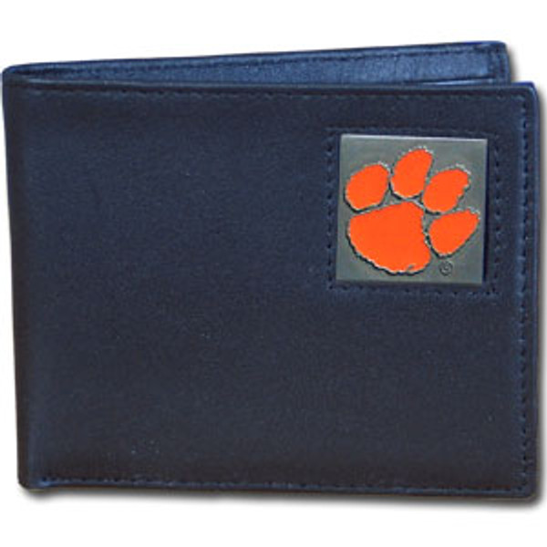 Clemson Tigers Leather Bi-fold Wallet Packaged in Gift Box