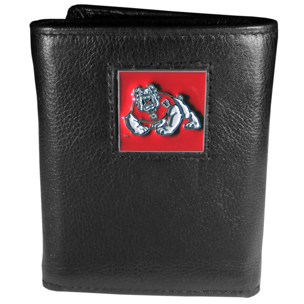 Fresno St. Bulldogs Deluxe Leather Tri-fold Wallet Packaged in Gift Box