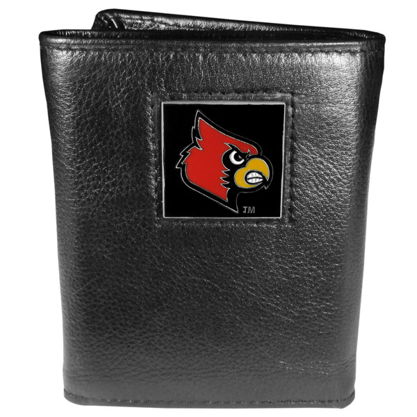 Louisville Cardinals Deluxe Leather Tri-fold Wallet Packaged in Gift Box