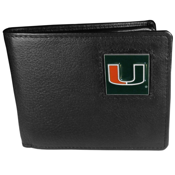 Miami Hurricanes Leather Bi-fold Wallet Packaged in Gift Box