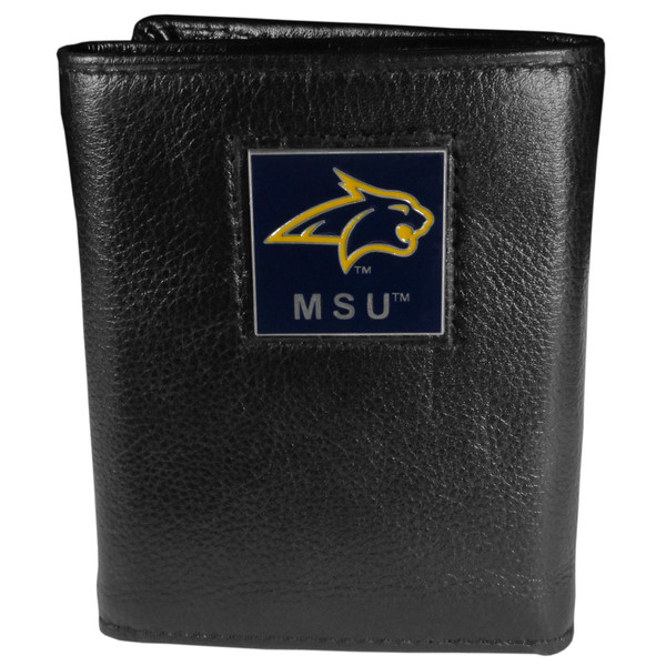 Montana St. Bobcats Deluxe Leather Tri-fold Wallet Packaged in Gift Box