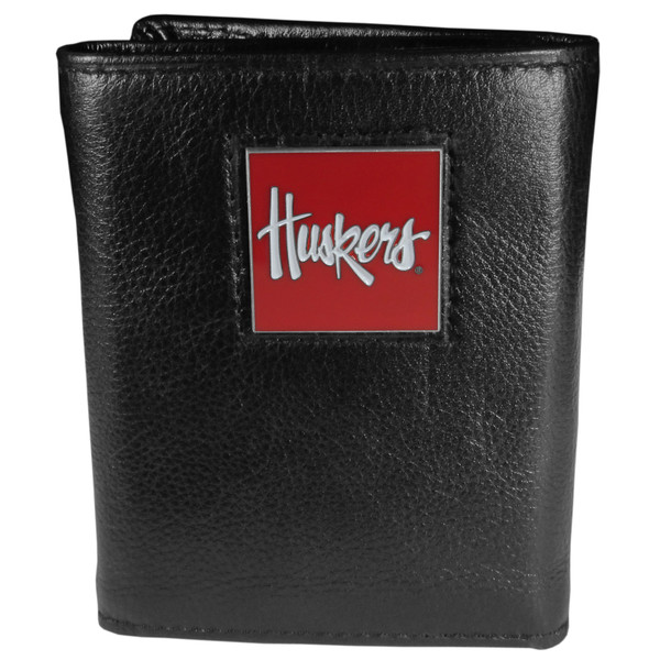 Nebraska Cornhuskers Deluxe Leather Tri-fold Wallet Packaged in Gift Box