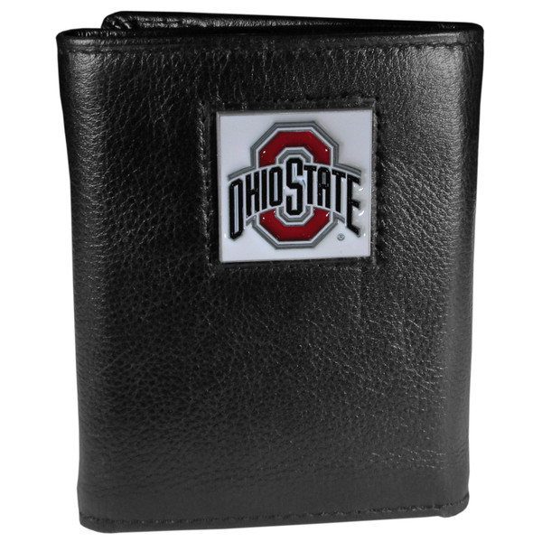 Ohio St. Buckeyes Deluxe Leather Tri-fold Wallet Packaged in Gift Box