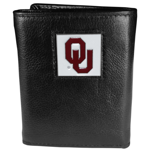 Oklahoma Sooners Deluxe Leather Tri-fold Wallet Packaged in Gift Box