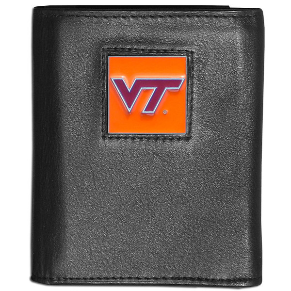 Virginia Tech Hokies Deluxe Leather Tri-fold Wallet Packaged in Gift Box