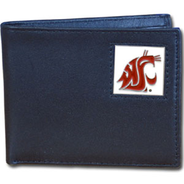 Washington St. Cougars Leather Bi-fold Wallet Packaged in Gift Box