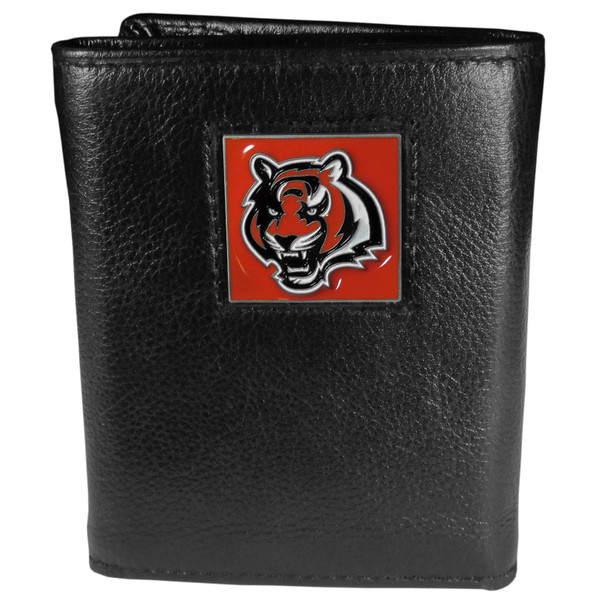 Cincinnati Bengals Deluxe Leather Tri-fold Wallet Packaged in Gift Box