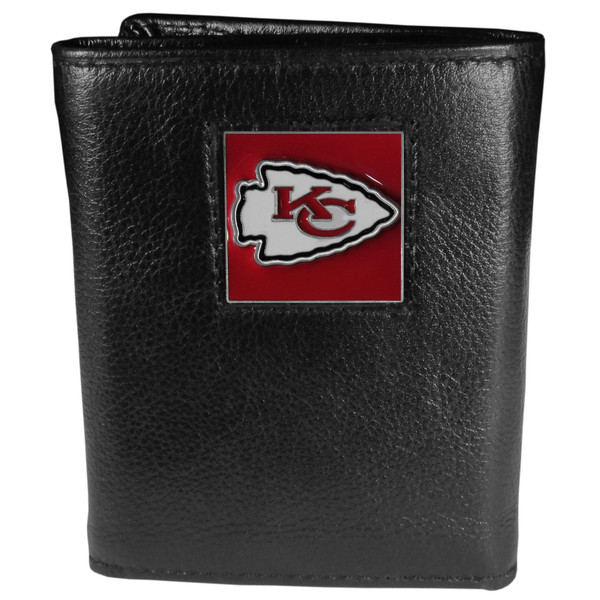 Kansas City Chiefs Deluxe Leather Tri-fold Wallet Packaged in Gift Box