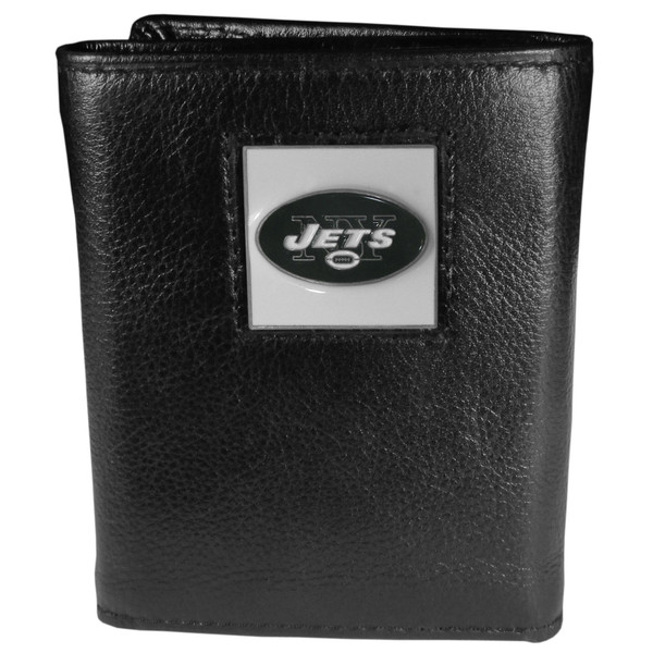 New York Jets Deluxe Leather Tri-fold Wallet Packaged in Gift Box