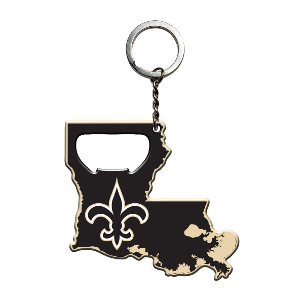 New Orleans Saints Keychain Bottle Opener Saints Primary Logo / Shape of Louisiana Black