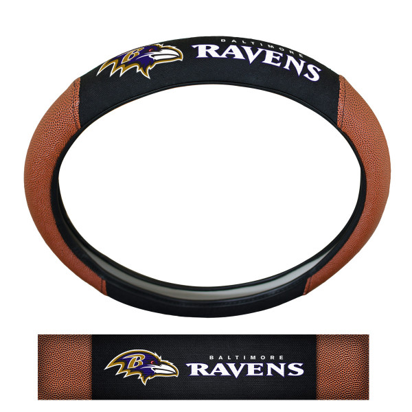 Baltimore Ravens Sports Grip Steering Wheel Cover Primary Logo and Wordmark Tan & Black