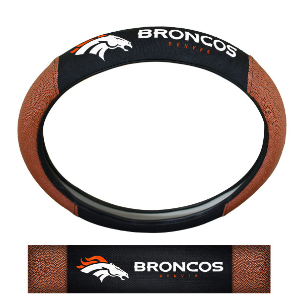 Denver Broncos Sports Grip Steering Wheel Cover Primary Logo and Wordmark Tan & Black