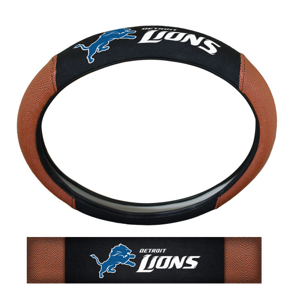 Detroit Lions Sports Grip Steering Wheel Cover Primary Logo and Wordmark Tan & Black