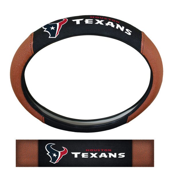 Houston Texans Sports Grip Steering Wheel Cover Primary Logo and Wordmark Tan & Black