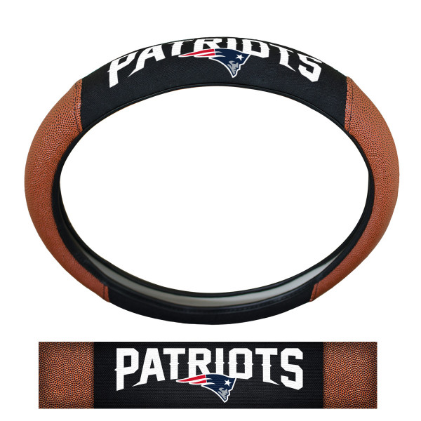 New England Patriots Sports Grip Steering Wheel Cover Primary Logo and Wordmark Tan & Black