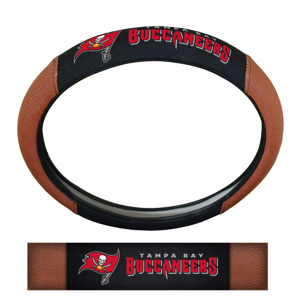 Tampa Bay Buccaneers Sports Grip Steering Wheel Cover Primary Logo and Wordmark Tan & Black