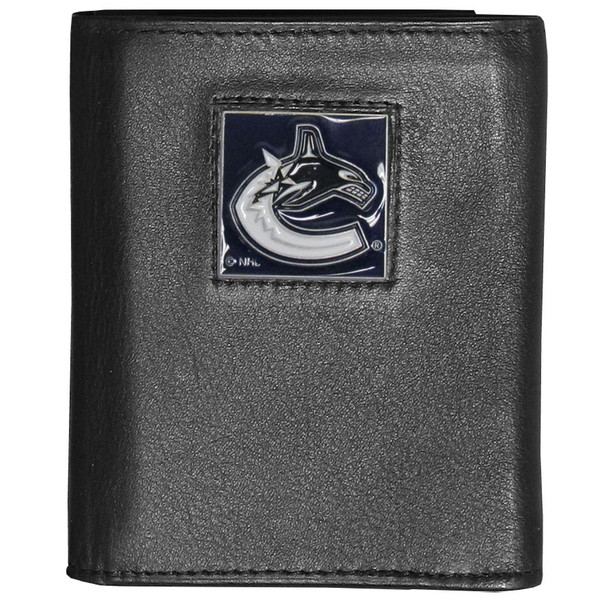 Vancouver Canucks® Deluxe Leather Tri-fold Wallet Packaged in Gift Box