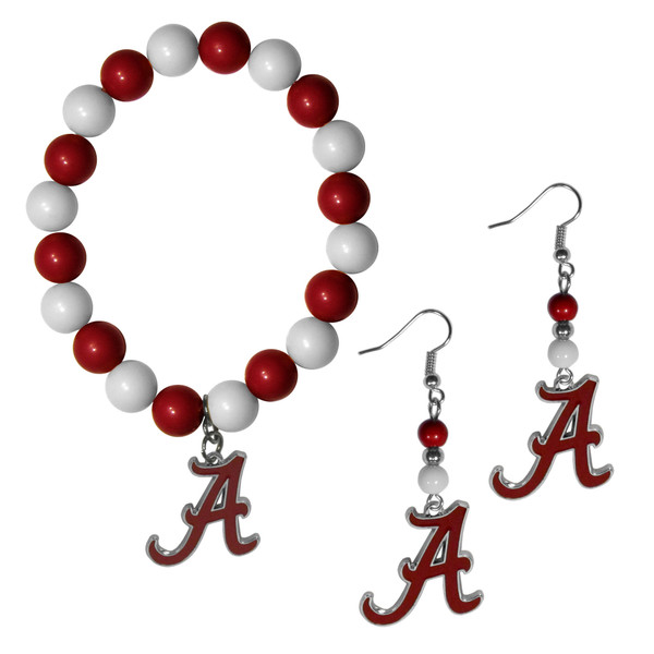 Alabama Crimson Tide Fan Bead Earrings and Bracelet Set