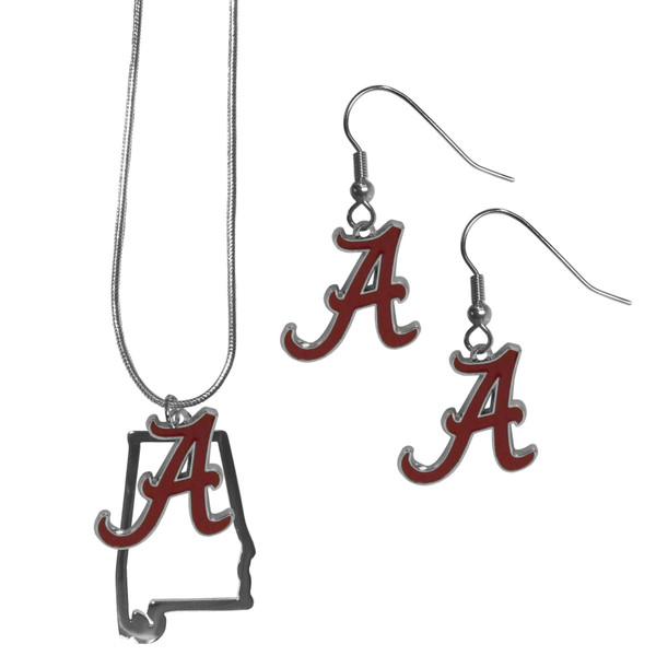 Alabama Crimson Tide Dangle Earrings and State Necklace Set