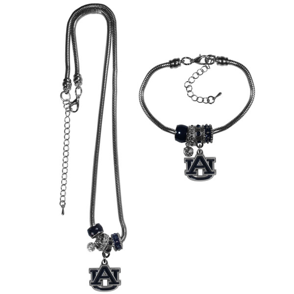 Auburn Tigers Euro Bead Necklace and Bracelet Set