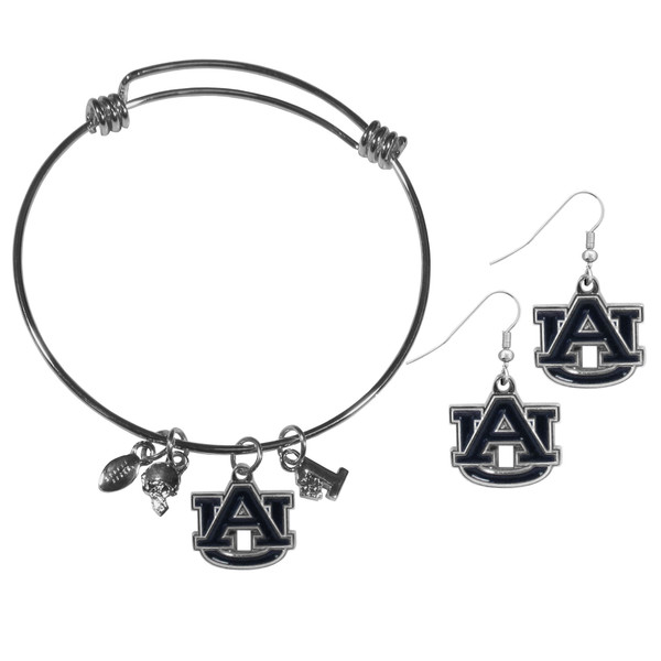 Auburn Tigers Dangle Earrings and Charm Bangle Bracelet Set