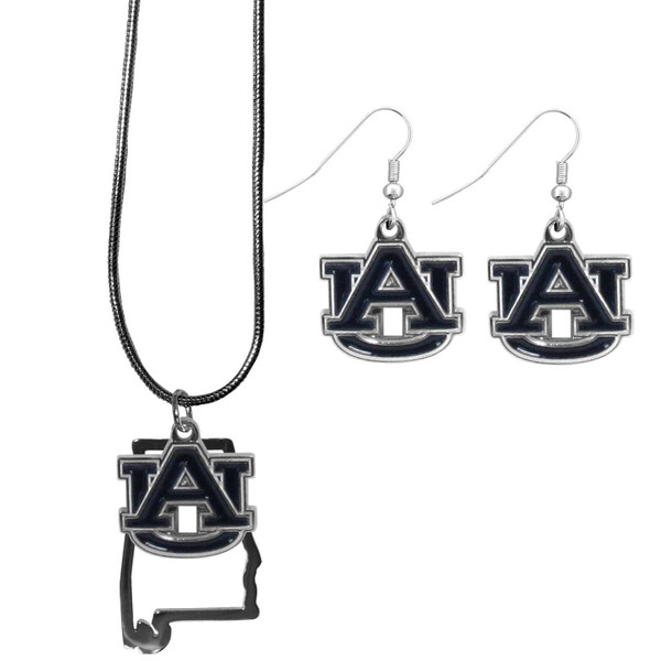 Auburn Tigers Dangle Earrings and State Necklace Set