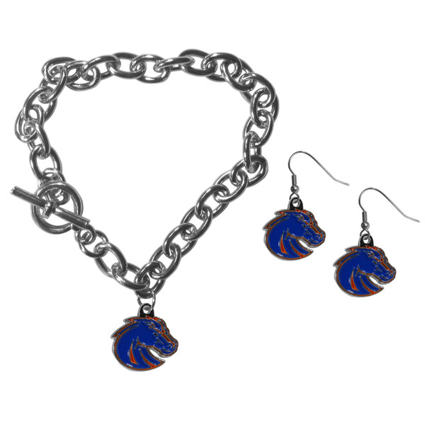 Boise St. Broncos Chain Bracelet and Dangle Earring Set