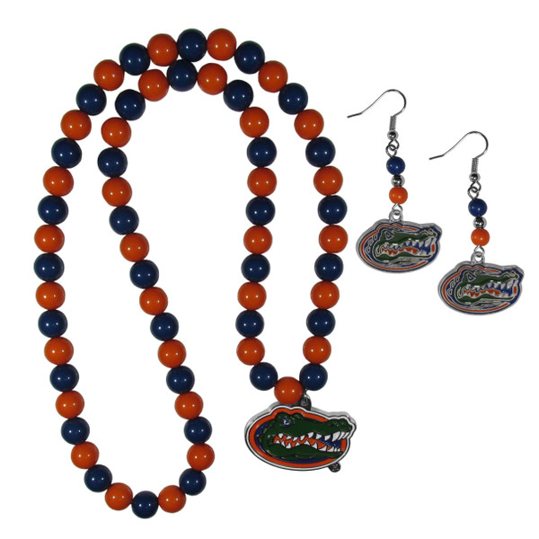 Florida Gators Fan Bead Earrings and Necklace Set