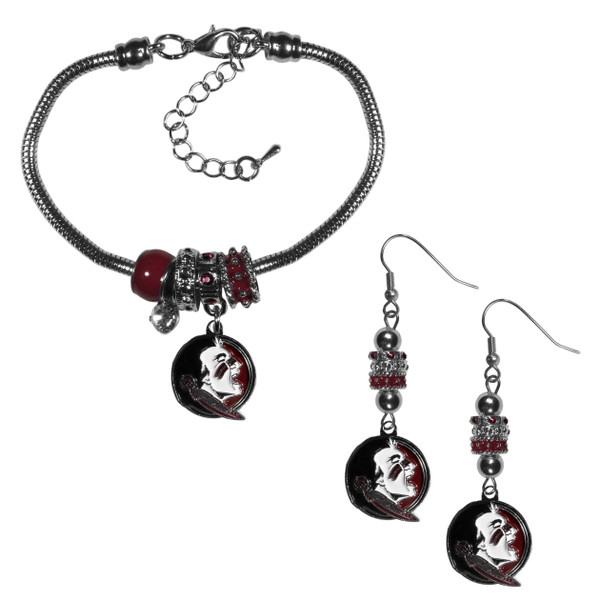 Florida St. Seminoles Euro Bead Earrings and Bracelet Set