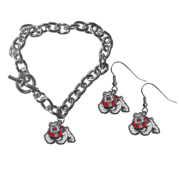 Fresno St. Bulldogs Chain Bracelet and Dangle Earring Set