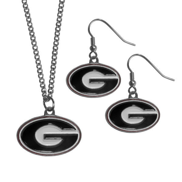 Georgia Bulldogs Dangle Earrings and Chain Necklace Set