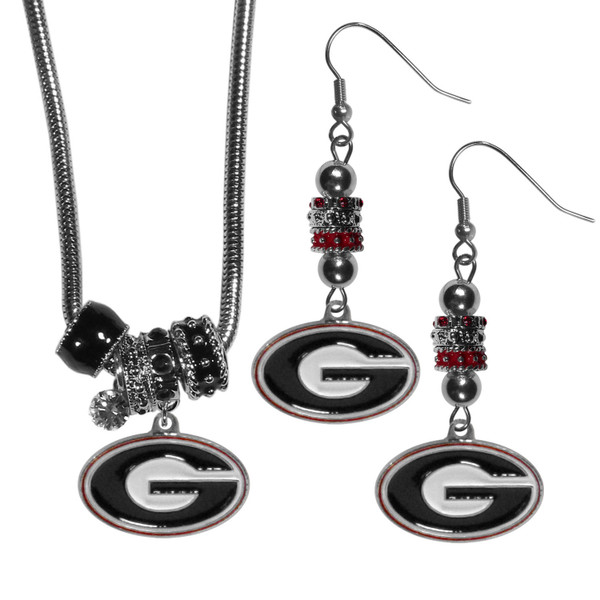 Georgia Bulldogs Euro Bead Earrings and Necklace Set