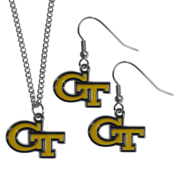 Georgia Tech Yellow Jackets Dangle Earrings and Chain Necklace Set