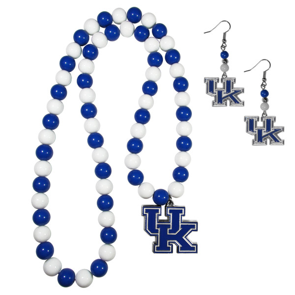 Kentucky Wildcats Fan Bead Earrings and Necklace Set