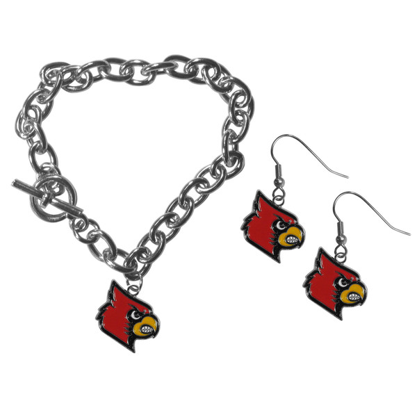 Louisville Cardinals Chain Bracelet and Dangle Earring Set