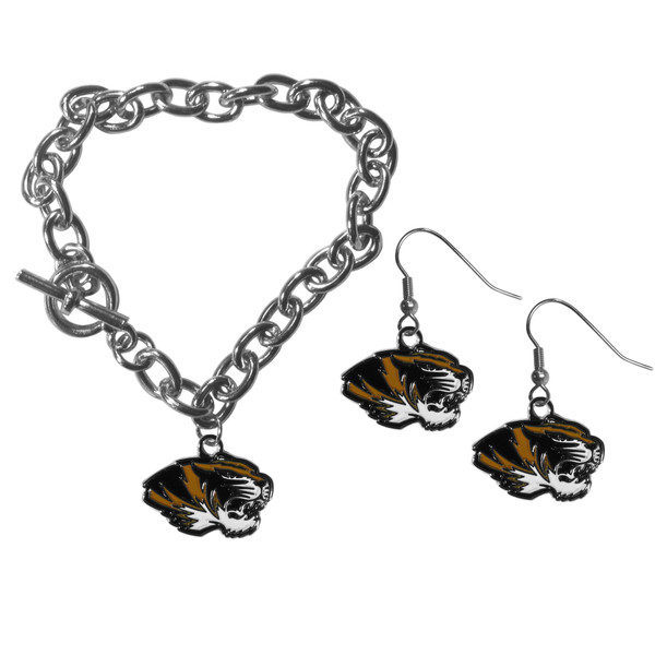Missouri Tigers Chain Bracelet and Dangle Earring Set