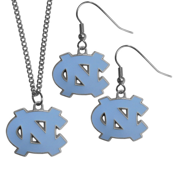 N. Carolina Tar Heels Dangle Earrings and Chain Necklace Set