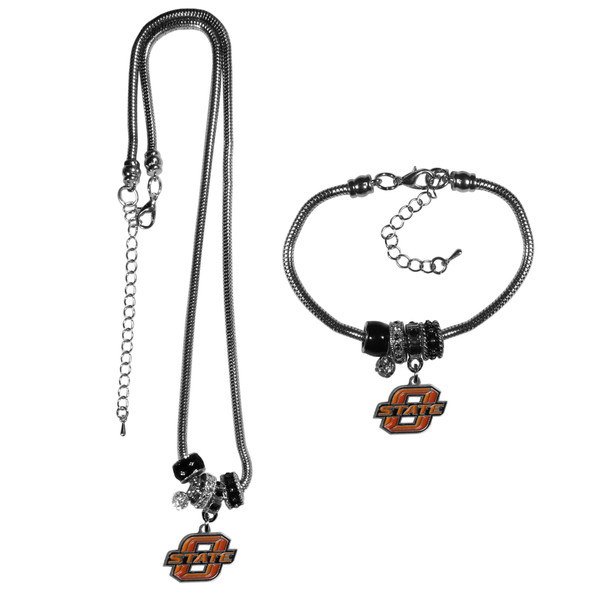 Oklahoma St. Cowboys Euro Bead Necklace and Bracelet Set