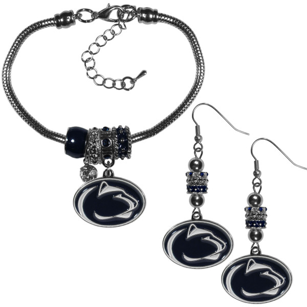 Penn St. Nittany Lions Euro Bead Earrings and Bracelet Set