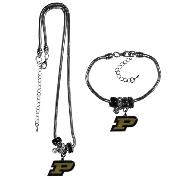 Purdue Boilermakers Euro Bead Necklace and Bracelet Set