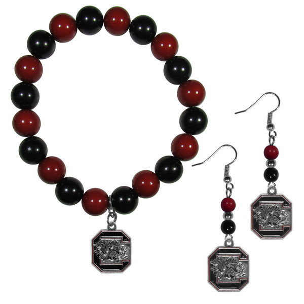 S. Carolina Gamecocks Fan Bead Earrings and Bracelet Set